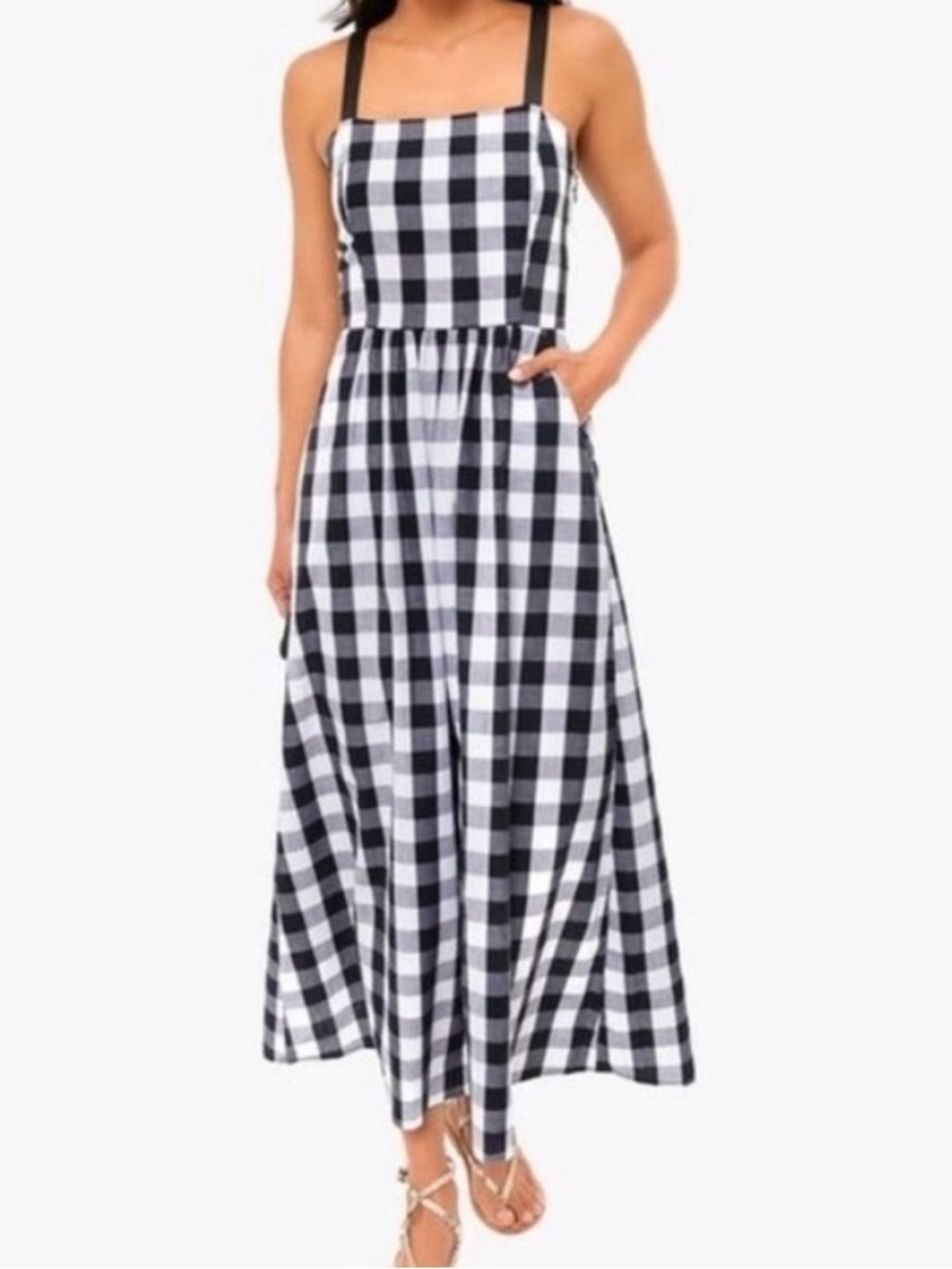 Tuckernuck Lelia Black & White Gingham Plaid Midi Dress Size Large